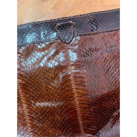 David Mehler For Dame Ladies Brown Snake Skin Print Chain Handle Clutch Handbag - Picture 4 of 8